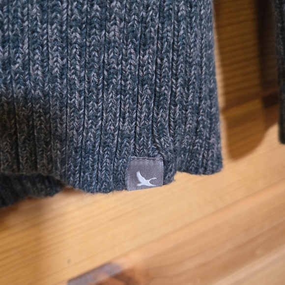 Eddie Bauer Zip Cardigan Sweater 100% Cotton Mock Neck Medium Blue Green Stripe - Picture 3 of 6